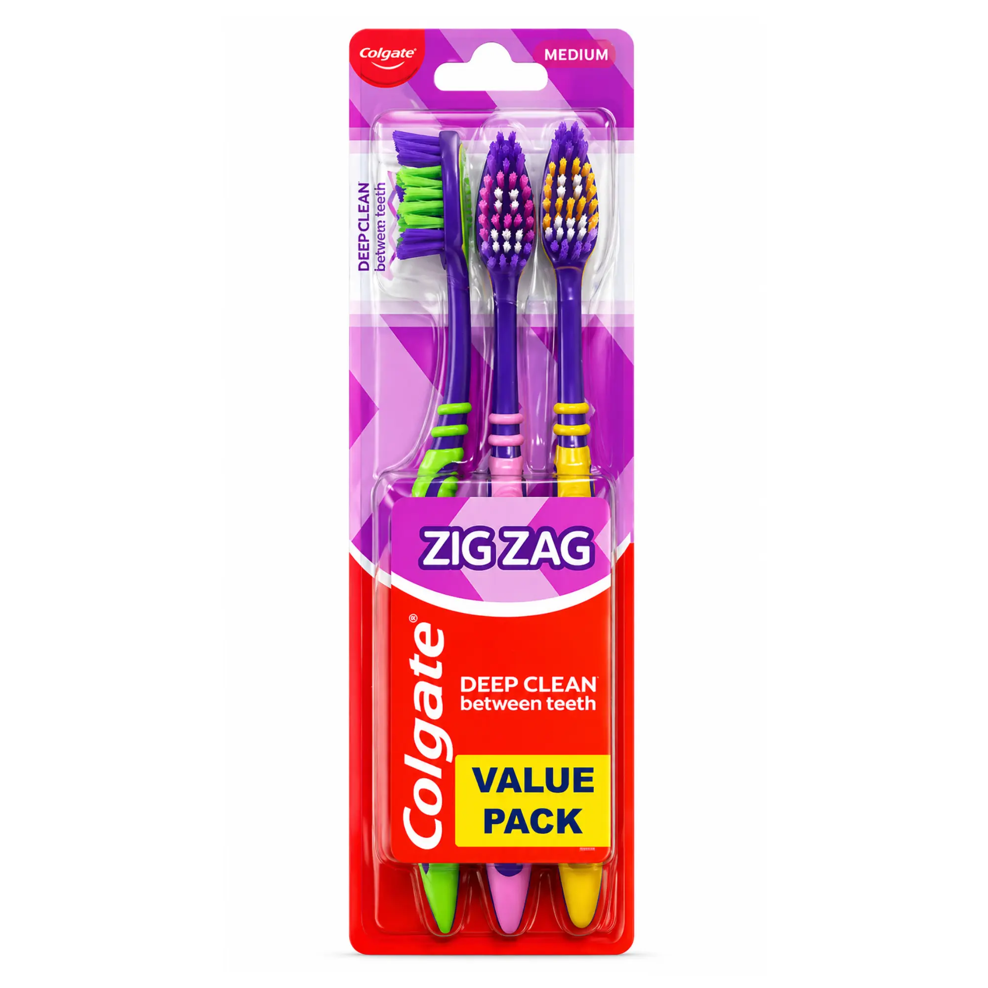 Colagte Toothbrush Zig Zag deep clean Medium 3 count value pack