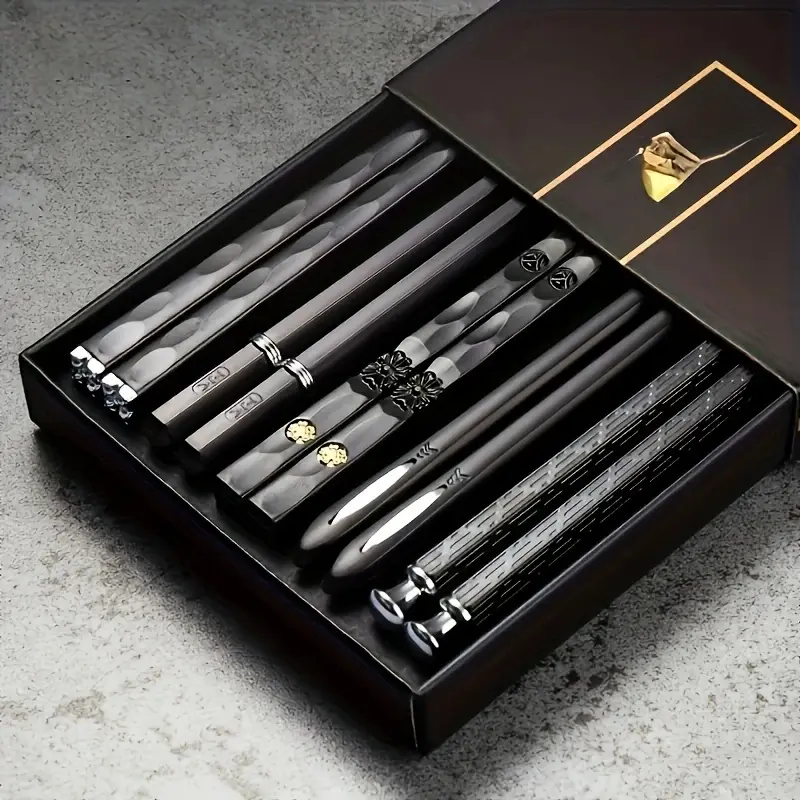 Kitchenware Cutlery Tableware Reusable Fiberglass Chopsticks Set - 5-Pair, 9.5 in, Stainless Steel Core, Non-Plastic, Non-Slip, Lightweight, Dishwasher-Safe, Modern Traditional Serving, Ideal for Home Use, Great Gift for Adults