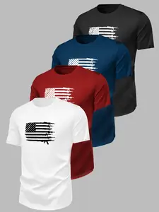 American Flag Graphic Tee Short Sleeve, Unisex Streetwear Casual Sports Athletic Top, Pure Cotton Breathable Summer Wear, Multiple Colors Available