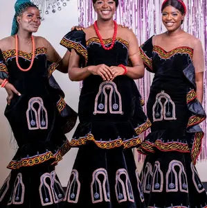 Cameroon Traditional Wedding & Red Carpet Toghu Embroidered Dress for Special Occasions Heavy Substance Build