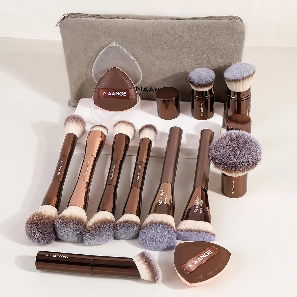 Makeup Tools Set, Beauty Tools Set, 13pcs/set Makeup Brush & Powder Puff with Makeup Brush Organizer, Cosmetic Tools for Women, Valentine's Day, Gift for Her, Makeup Brush Holder