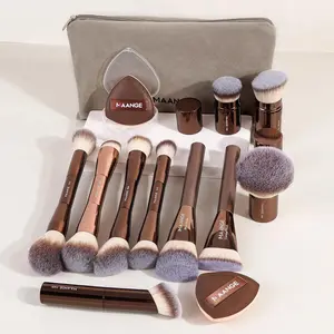 Professional Makeup Tools Set, 13pcs/set Makeup Brush & Powder Puff with Makeup Brush Organizer, Portable Cosmetic Tools for Women, Makeup Brush Set, Makeup Brushes, Valentine's Day, Gift for Her, Coffee Brown Makeup Brushes Kits, Makeup Brush Holder