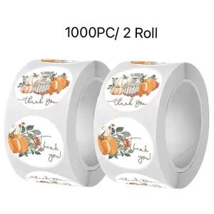 1000PCs/ 2 Rolls 1.0"Round Pumpkin Stickers, Fall Decorations, Party Supplies, Decorative Labels, Themed Stickers, Matte Finish, Vinyl Stickers, Pumpkin Decals