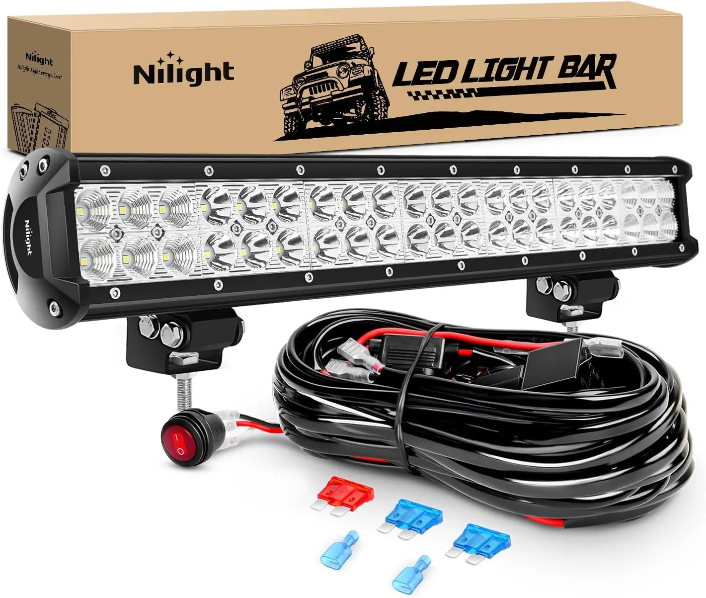 Nilight LED Light Bar 20 Inch 126W Spot Flood Combo Led Off Road Lights with 16AWG Wiring Harness Kit-One Lead Underglow Car  dealsforyoudays, Led Work Light, Lightbar