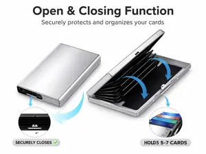 Silver Slim RFID Blocking men's Wallet Sturdy Stainless Steel Credit Card Holder Secure Front Pocket for Men Women Open Closing Function