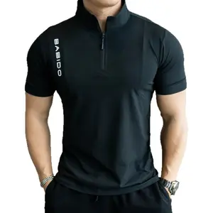 Summer men's outdoor sports fitness running breathable training clothes half zipper short sleeve T-shirt stand-up collar new men's compression baggy