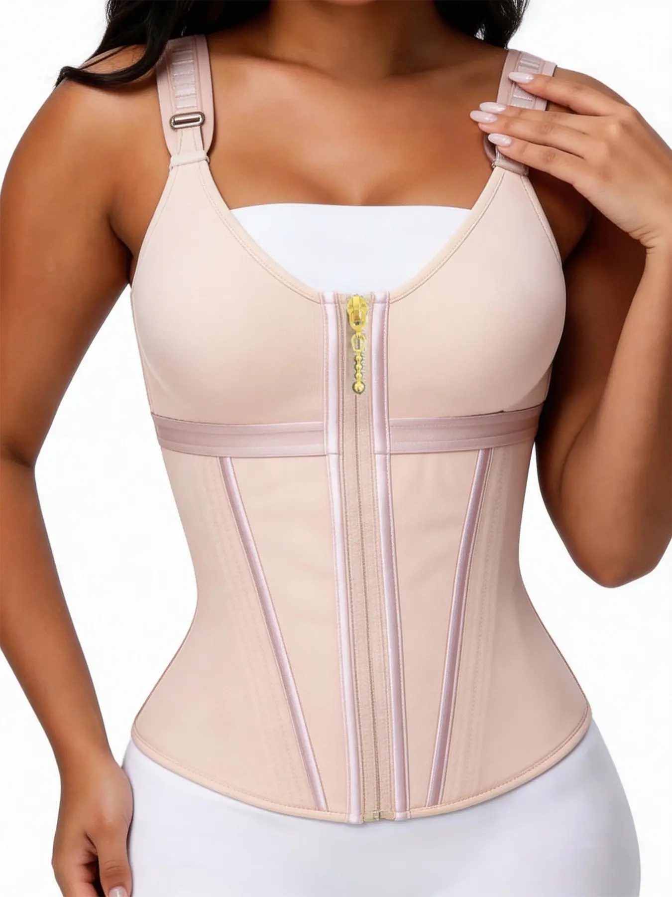 Women's Shapewear Postpartum Underwear, Zipper Hook Design, High Elasticity Compression Firm Tummy Control Girdle Waist Cincher, Adjustable Straps, Comfortable Fit, Compression Waist Shaper, Womenswear