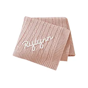 Mimixiong Custom Hand Embroidered Children's Blanket  Personalized Baby Names Charming Letter Pattern Soft Warm Knitted Material for Cozy Comfort Baby Swaddle