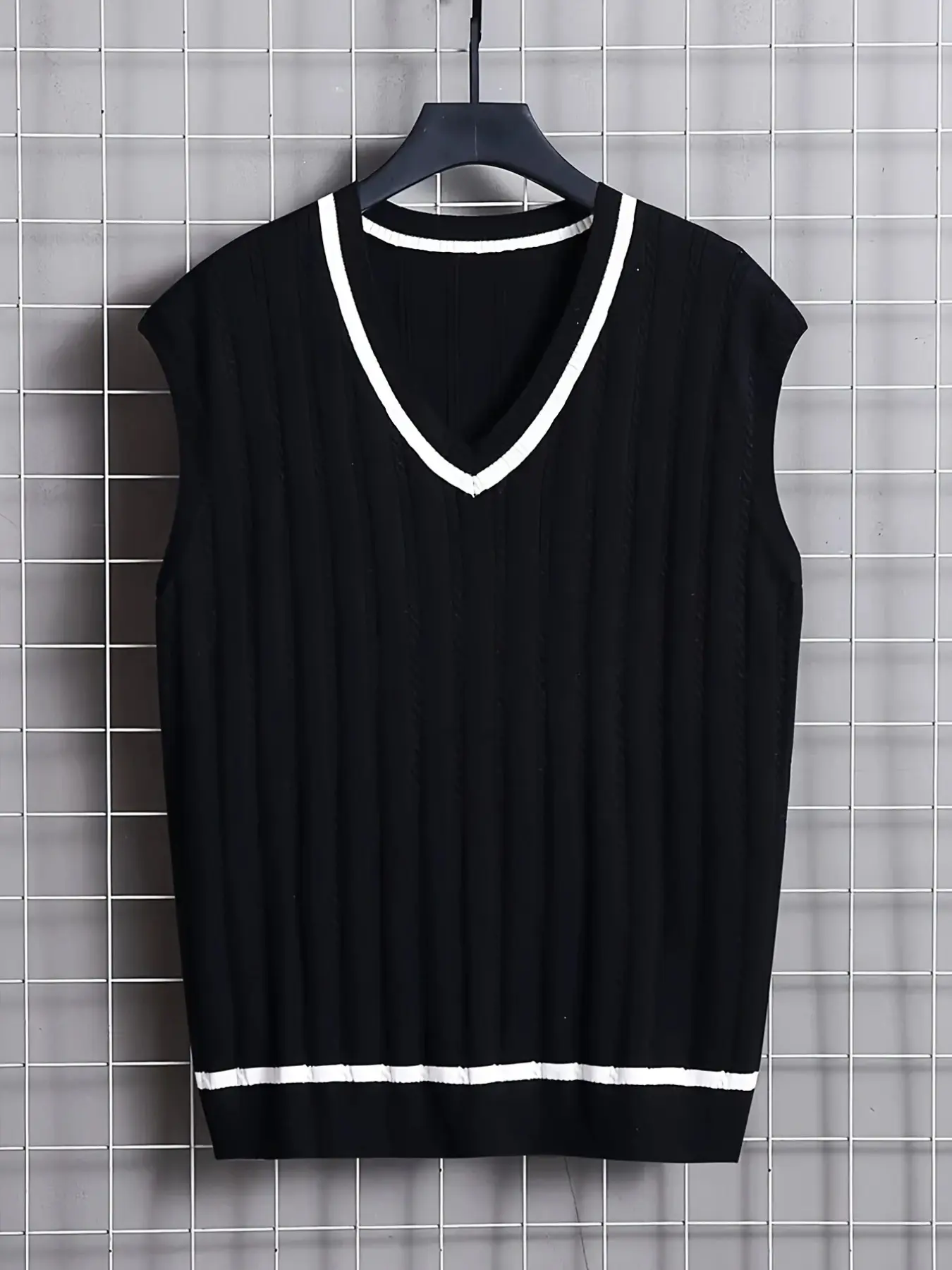 Men's V-Neck Knitted Vest, College Style Casual Colorblock Striped Sleeveless Sweater, Spring & Fall Layered Wear, Versatile Waistcoat Top, Sleeveless Vests