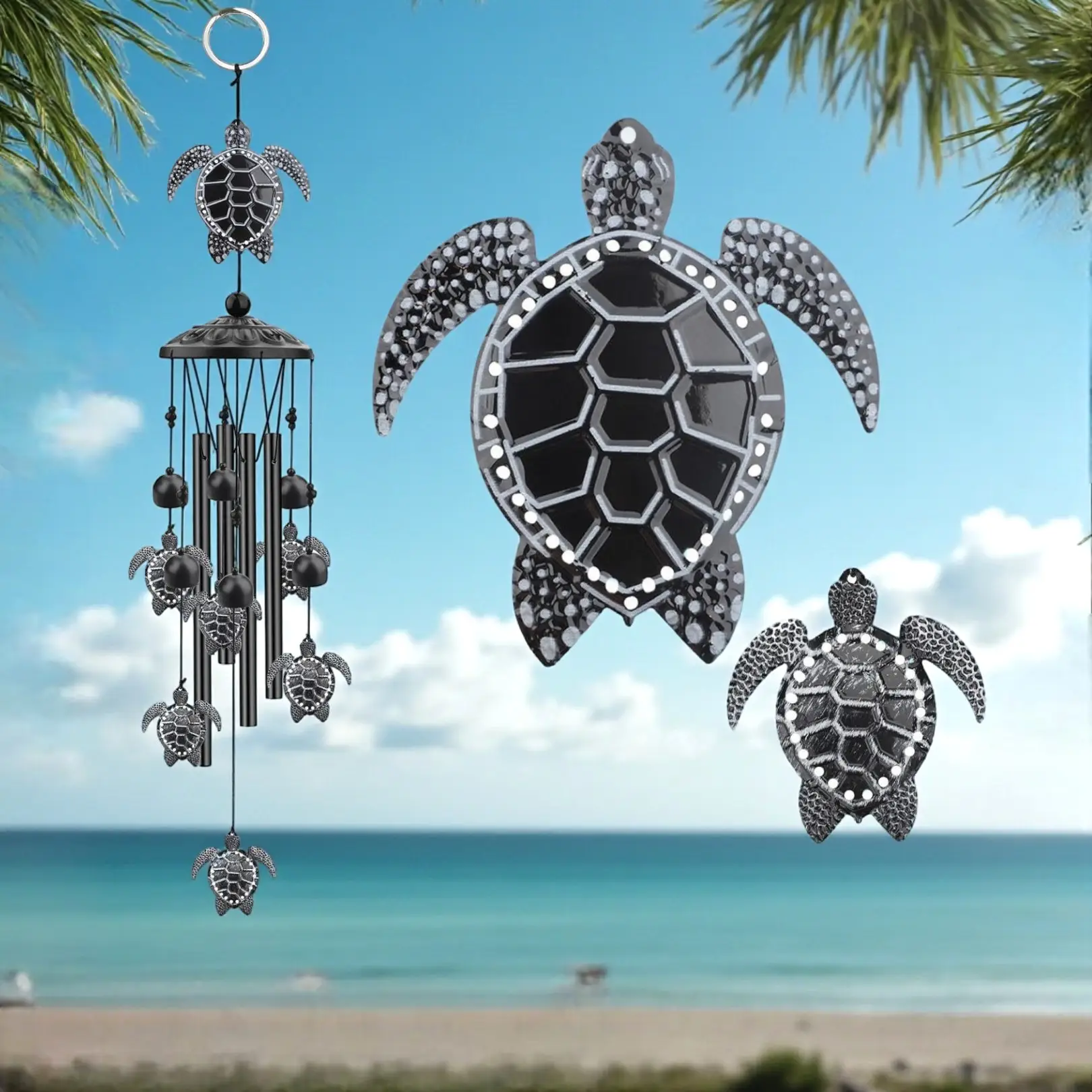 Retro sea Turtle Wind Chimes Outdoor-Aluminum Hanging Ornament Decor,Windbell for Outside Garden Home Decoration, Memorial Windchimes Decorative Gift