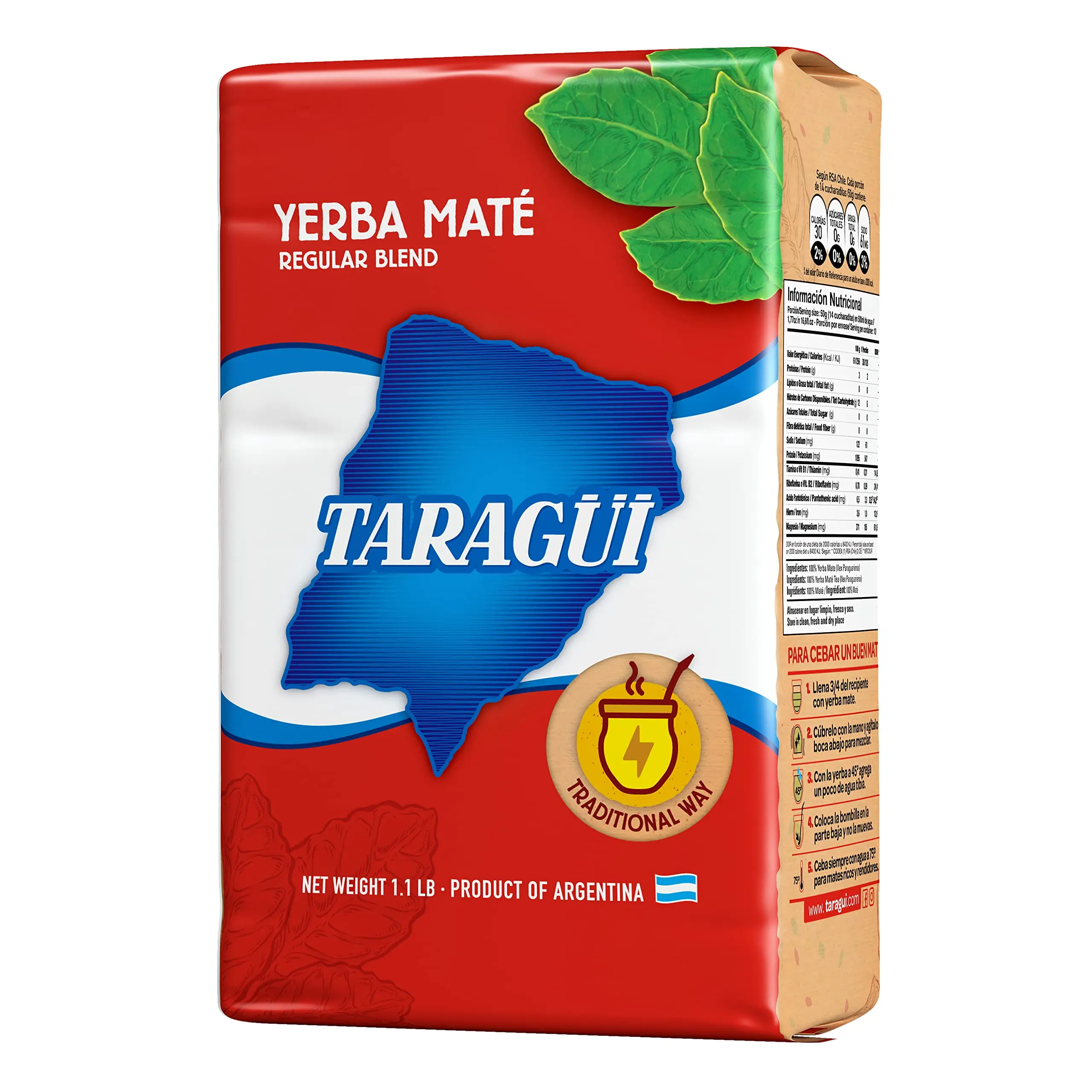 Taragüi Yerba Mate with Stems, 500 gr - 1.1 lbs (Red Pack)