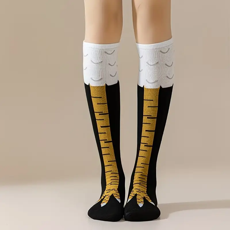 2, 3, 6 or 9 Pairs Women’s Beige Chicken Claw Pattern Socks – Machine-Washable Knitted Polyester Novelty Socks for Christmas Parties and Gifts