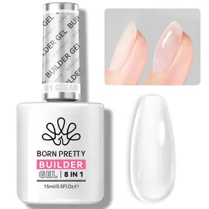 BORN PRETTY Builder Gel for Nails,8-in-1 Clear Builder Nail Gel for Nail Apex and Extension Strengthener,Nail GLue Gel Hard Gel Base Rhinestone Nail Glue Gel in a Bottle 15ml
