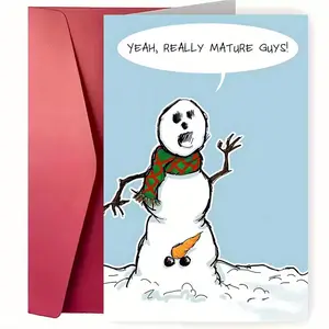 1PC/3PCS Funny Snowman Christmas Card with "Yeah, Really Maturity Guys" Saying - Humorous Snowman & Mummy Snowman Design with Carrot Nose & Coal Eyes - Wicked Winter Joke Greeting Card for Adults, Birthdays, New Year, Xmas Parties