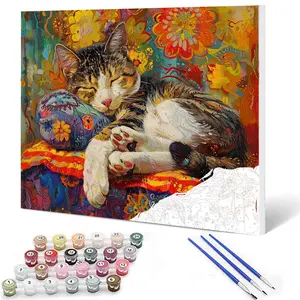 Colorful Cat Paint by Numbers – Vibrant Animal DIY Art for Beginners, Relaxing Creative Gift, 16x20inch (40x50cm)