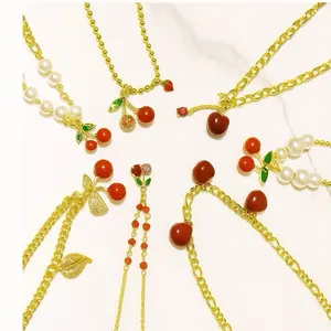 Cherry Necklace Collection - Gold Chain Jewelry with Red Cherries and Pearl Accents for Stylish Accessories