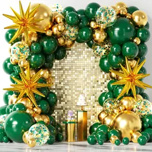 137PCS Green and Gold Balloon Arch Kit with Stars, Confetti Balloons for Jungle Baby Shower Party