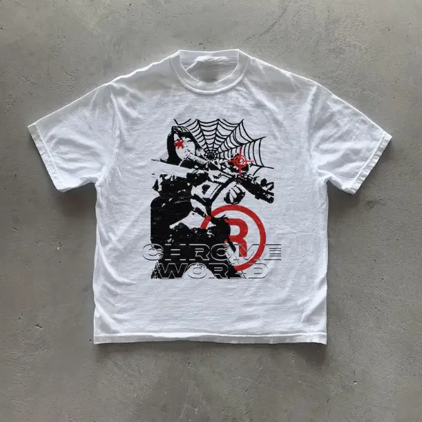 Y2K Dark Punk Distressed Print Chrome World Streetwear Unisex Cotton Short Sleeve Tee