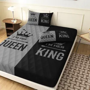3pcs Couple King And Queen Printing Fitted Sheet Set,Romantic Couple Style, (1 Fitted Sheet + 2 Pillowcases,No Pillow)