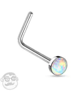 20G White Opal L Bend Nose Ring