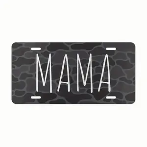 License plate Mama black camo, old school camo, Aluminum Front License Plate- 6x12- inch polished metal standard plate, easy to install, for decor only, Made in USA
