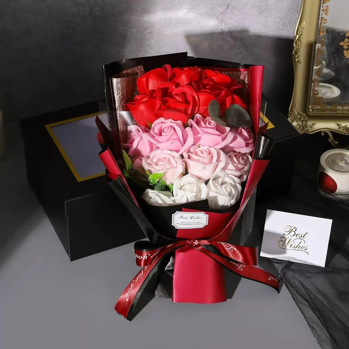 Artificial Rose Bouquet, 1 Box 18 Flowers Creative Party Birthday Gift, Gift Flower for Girlfriend, Party Supplies, Decor, Artificial Roses Bouquet, Artificial Flower Decoration, Bouquet Decorations, Decorative Flowers Bouquet