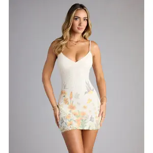 Sally Floral Beaded Mini Dress