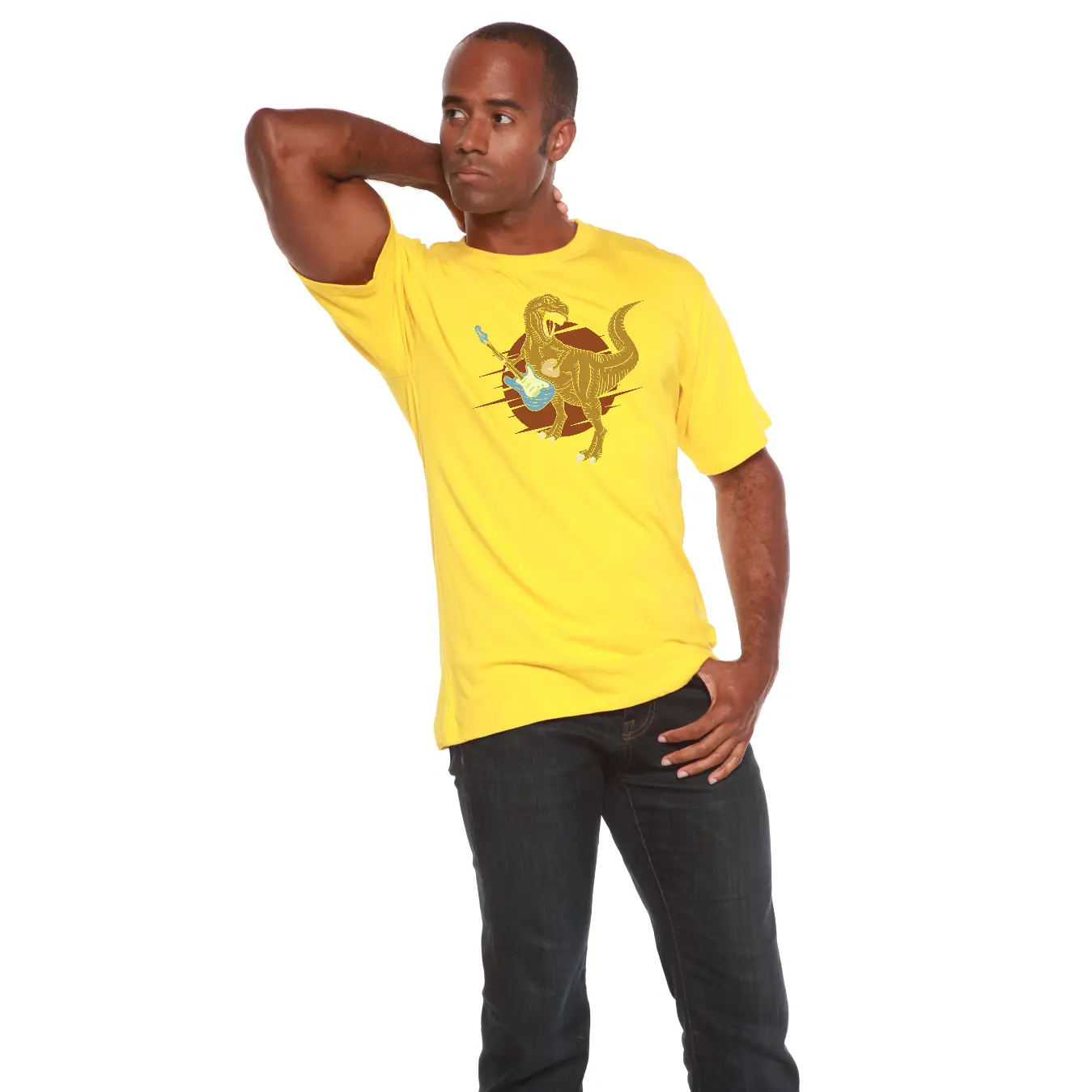 Dinosaur with a guitar Men's Bamboo Viscose/Organic Cotton Short Sleeve Graphic T-Shirt