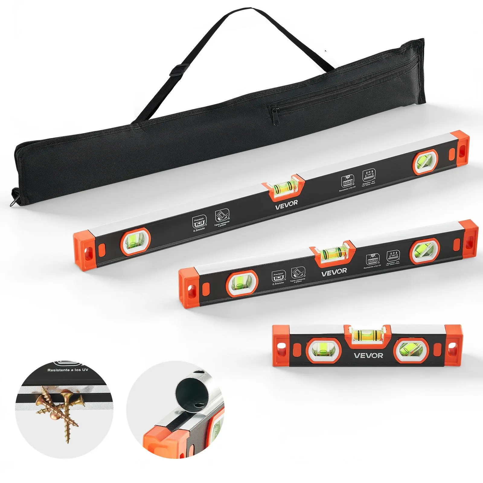 【toolupgrade】VEVOR Torpedo Level,3-Piece Included 9/16/24 inMagnetic Leveler Tool Set Aluminum Alloywith Clear 3 Green VialsV-GrooveHanging HoleMulti-angle Measurement for Construction Home Renovation, Hardware, 3 Pieces