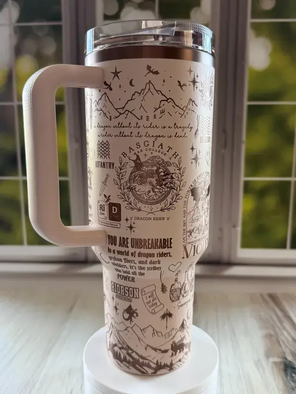 Fourth wing | basgiath | books | etched | tumbler| 40oz | quencher | dragon rider | love | violent