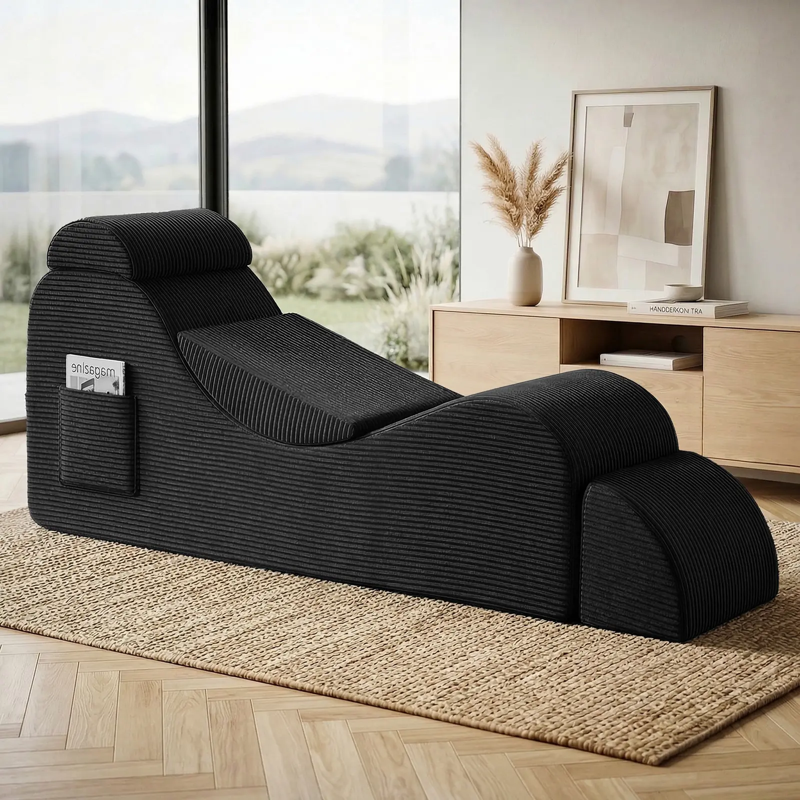 Winzoo Ergonomic Yoga Chair Lounge for Adult,Foam Chaise Lounge Chair Indoor with Side Pocket,Headrest,Waist Pad, Ottoman,for Stretching, Massage,and Relaxation