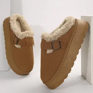 Women's Slippers Platform Mini Boots Short Ankle Boot With Buckle Fleece Lined Winter Warm Indoor Outdoor Thick Sole Plush Slipper Boots Springfresh Classic Walking Shoes