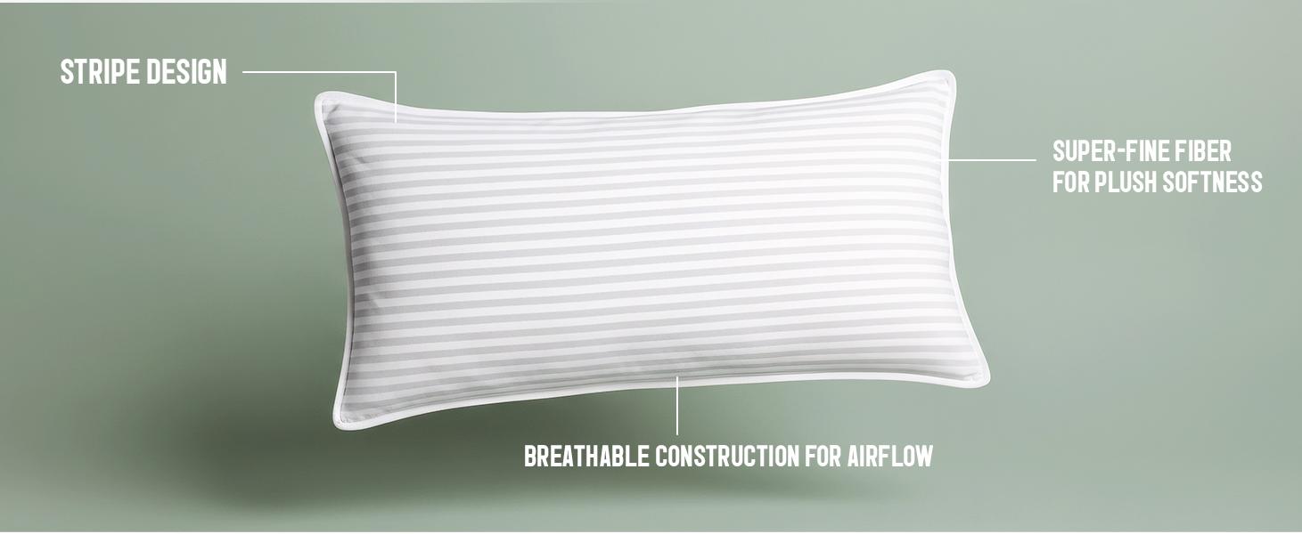 Utopia Bedding Premium Striped Bed Pillows for Back Stomach & Side Sleepers - Polycotton Soft Breathable Covers, No-Shift Construction, White, Pack of 2 - Polyester - Supportive Memory Foam