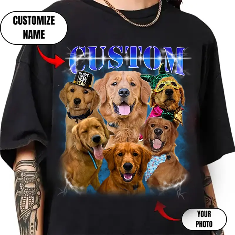 Custom Retro Dog Bootleg Shirt, Custom Pet Photo, Dog Bootleg Retro 90's Tee, Custom Pet Portrait, Dog Owner Gift, Pet Lovers Gift, Top Menswear Streetwear Shortsleeve Tshirt