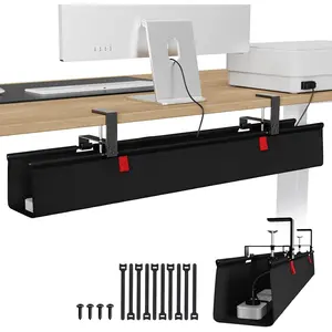 Large 36" Under Desk  Management Tray - Under Desk Cord Organizer - Clamp/Screw Mount - Support Upto 70lbs - Fabric Wire Management - Gaming/PC  Raceways - Cord Hiders for Office/