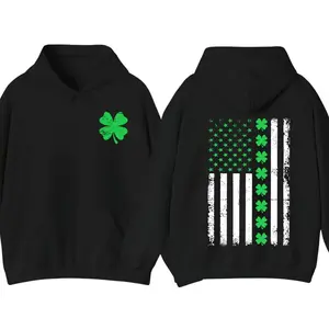 Shamrock American Flag Hoodie for Men Women St Patricks Day Clover Graphic Hoodie Irish Pride USA Patriotic Pullover Gift for Holiday Party