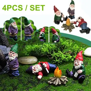 4PCS Funny Drunk Gnome Set – Mini Fairy Garden Dwarf Figurines & Yard Décor Gift Yard Decor