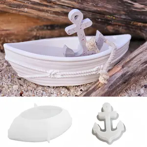 2pcs Linen Boat and Anchor Silicone Molds Set, Candle Cup Resin Casting Molds, Storage Bowl Tray Gypsum Molds, Wax Boat Silicone Molds, Handcraft