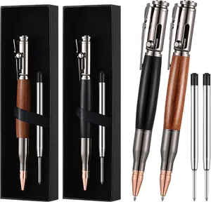 2 Sets Bolt Action Pens for Men Bullet Pen for Collector Lover with Gift Box and Black Ink Refills Christmas Thanksgiving Birthday Father's Day Party Gifts
