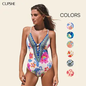 CUPSHE Boho Floral One-Piece Swimwear | Sculpting Tummy Control Swimsuit, Plunging V-Neck & Adjustable Straps SpringStatements