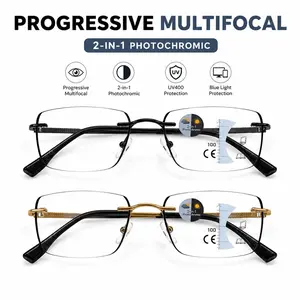 Progressive Multifocal Photochromic Reading Glasses for Women & Men, Blue Light Blocking Smart Readers, UV Protection Light Adaptive Eyewear for Near Mid Far Vision