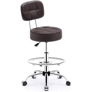 Swivel Salon Stool with Wheels, CLEESINK High Back Support and Footrest, Height Adjustment Heavy Duty Hydraulic Swivel Stool