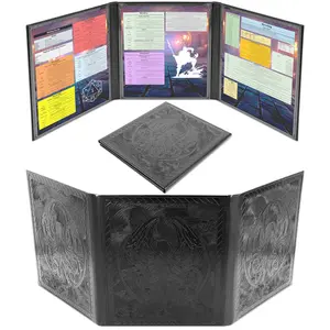 Premium 3-Panel Travel DM Screen - Compact PU Leather GM Screen with Clear Pockets & Wet-Erase Panels for Portable RPG Campaigns