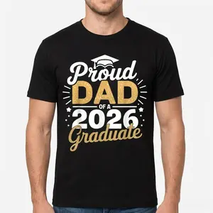 Class of 2026 Graduation T-Shirt - Proud Dad of a 2026 Graduate, Golden Lettering & Diploma Design,   220gsm Loose Fit S-XXXL, Black Casual Shirt for 2026 Year Parents Gift