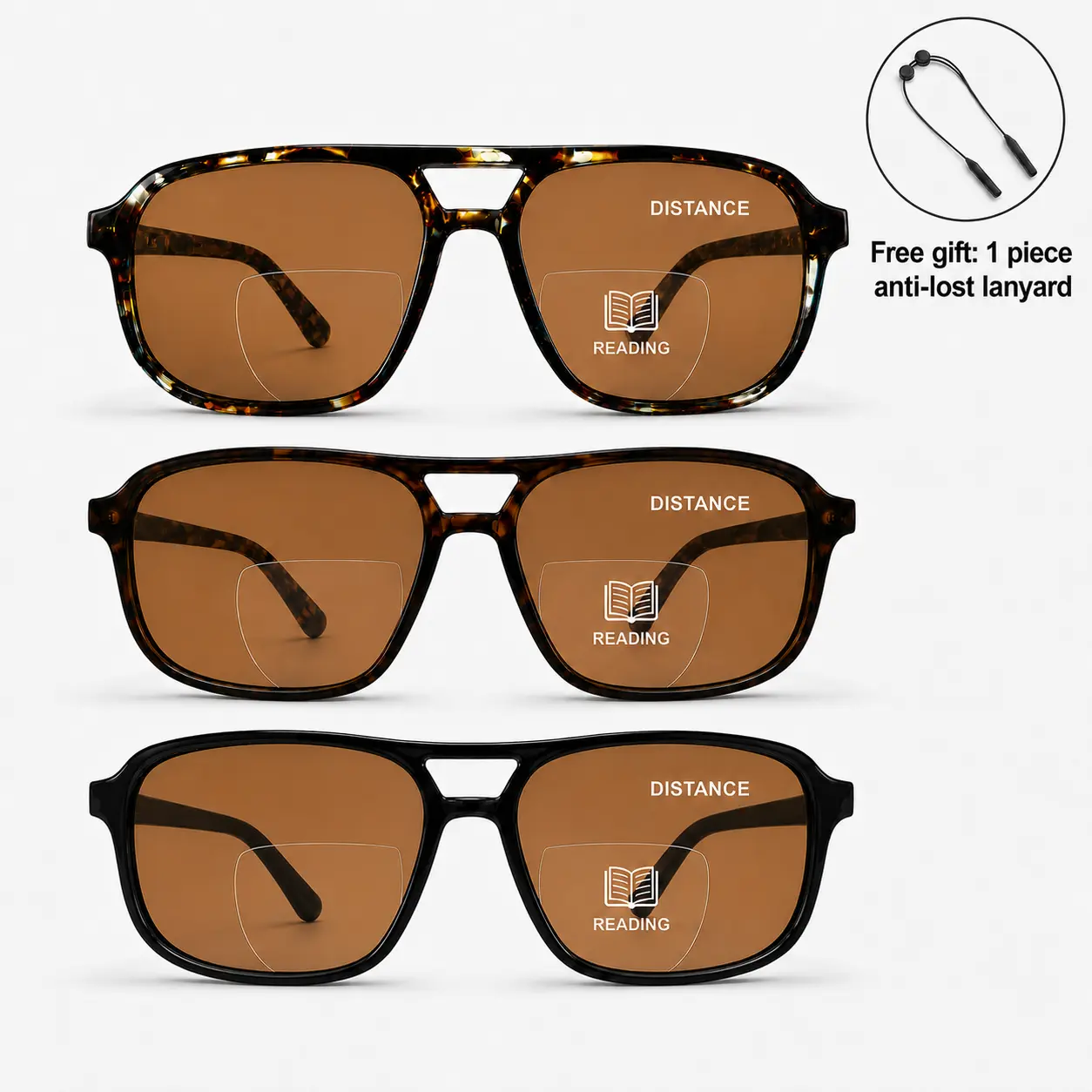 Bifocal Reading Sunglasses for Women & Men, UV400 Sun Readers Glasses for Outdoor with Free Anti-Lost Lanyard, Lightweight Everyday Glasses