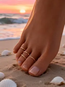 4pcs Minimalist Design Iron Alloy Plain Toe Rings Set, Suitable For Women's Beach, Party, Summer Outings, Daily Wear Jewelry, Versatile Usage, Great Gift Ready For Friends, Birthday, Set of Four