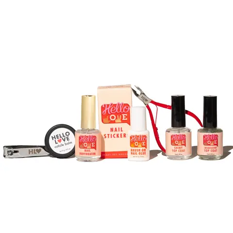 Hello Love Press-On Nails Accessories: Brush-on Glue, Top Coats, Nail Stickers, + Nail Dehydrator
