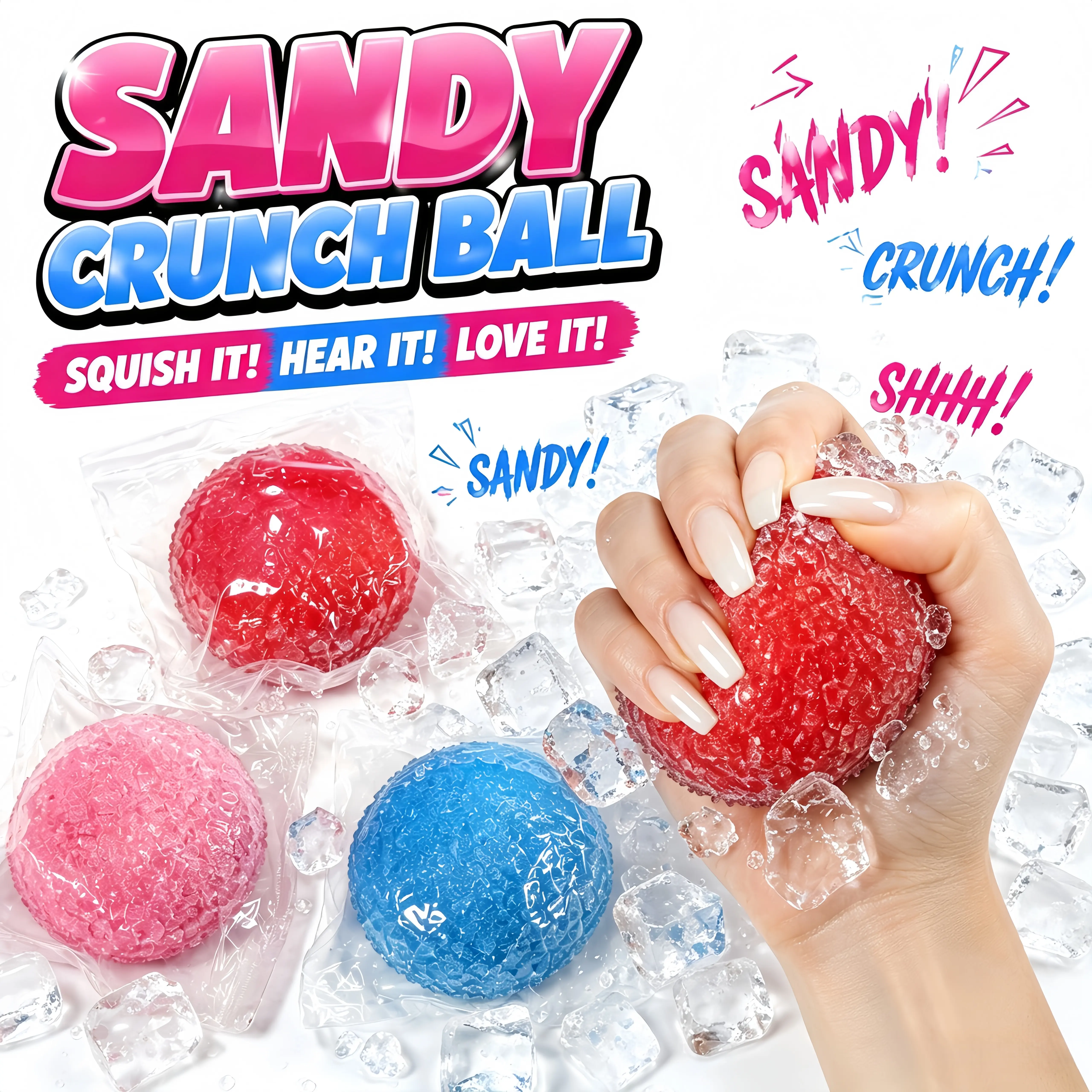 1Pcs/3Pcs Sandy Crunch Ball Squeeze Fidget Toy - 2.36 Inch Sand Filled Stress Relief Ball with Satisfying Crunch Sound, Calming Sensory Toy for All Ages