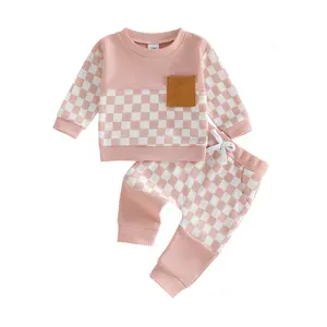 Newborn Infant Baby Girl 2Pcs Spring Outfits Long Sleeve Checkered Print Sweatshirt Pullovers Top+ Pants Set Toddler Clothes 2026
