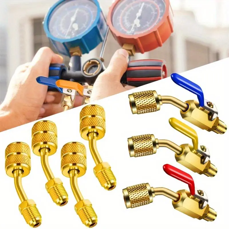7Pcs Air Conditioning Refrigerant Compact Ball Valve,1/4 Inch for R410A R134A R12 R22 HVAC Adapter 5/16Inch Female to 1/4Inch Male Flare (3 Straight Ball Valve,4 Straight Adapter),Hand Tools Kits,Springtok